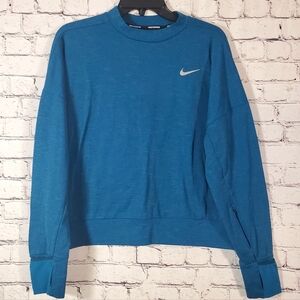 Nike Dri-Fit Therma Crew Neck Running Sweatshirt Blue Size M Jogging Exercise